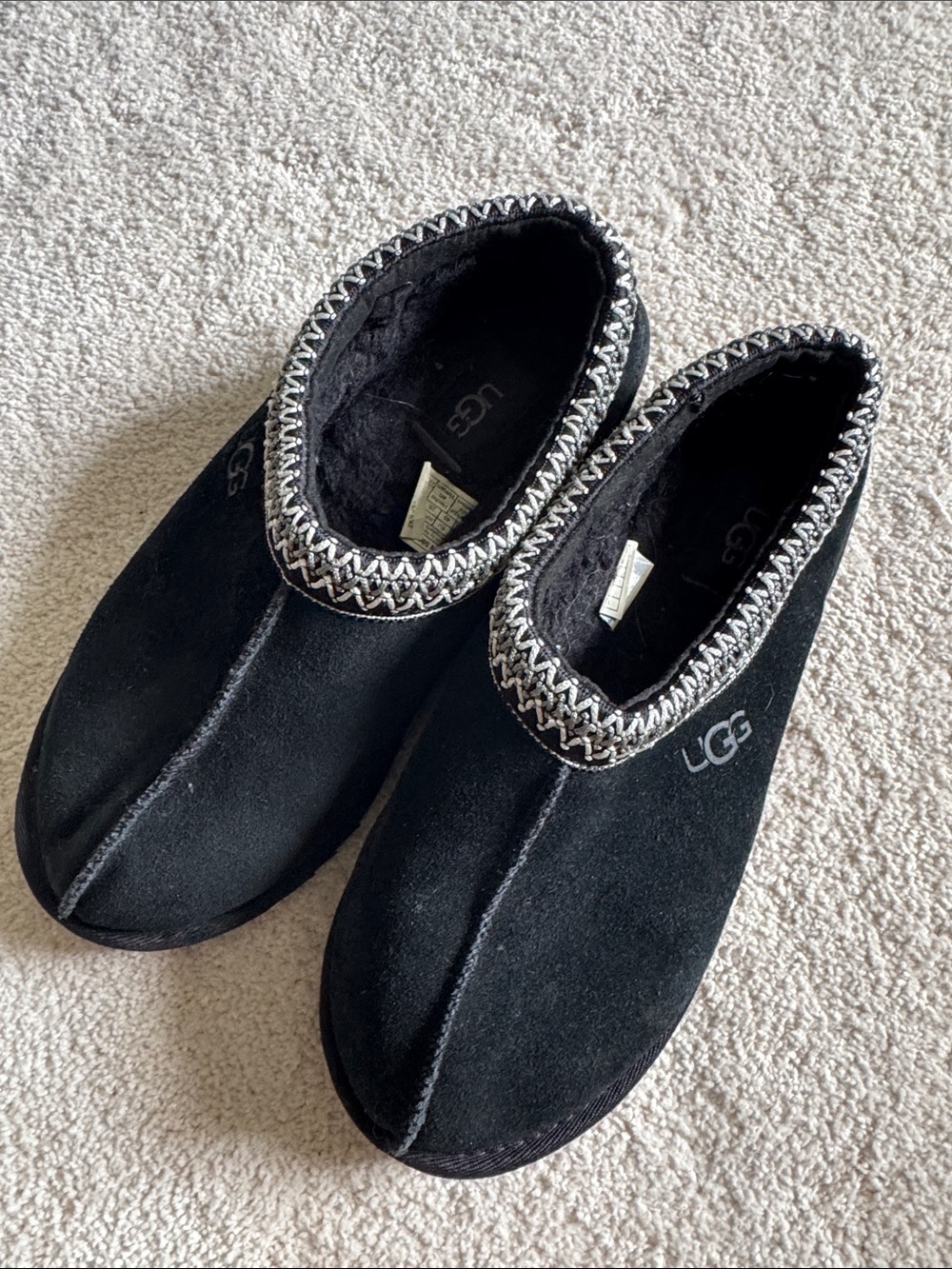 UGG Black Suede Tasmen Slippers with Woven Trim Men Size 7 - Picture 2 of 7